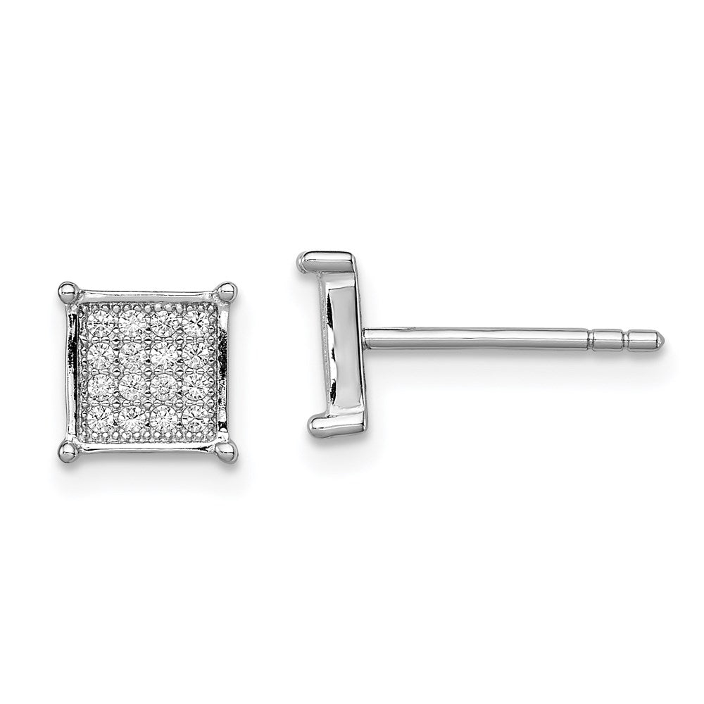 Sterlingsilber Rhodiniert Poliert Pavé Zirkonia Quadratisch Ohrstecker