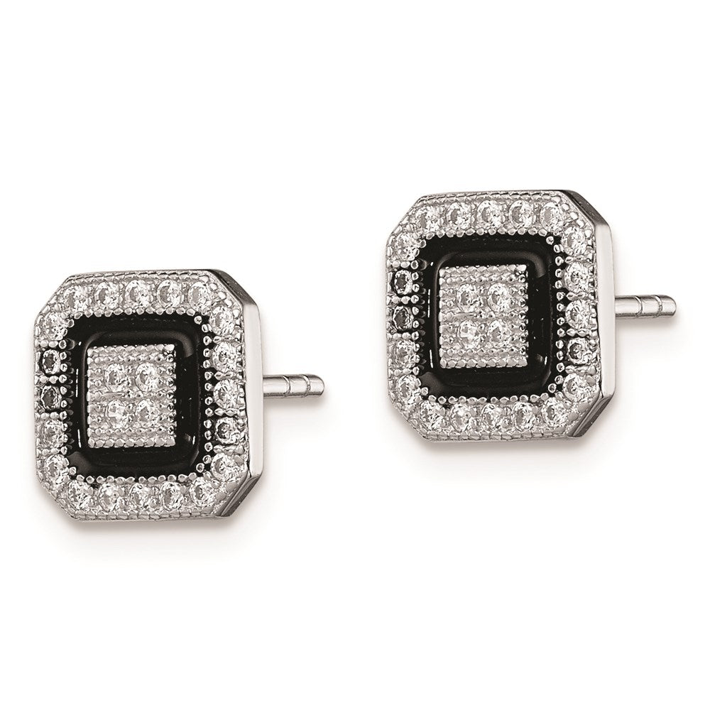 Sterlingsilber Rhodiniert Schwarz Emaille & Pavé Zirkonia Quadratisch Heiligenschein Ohrstecker