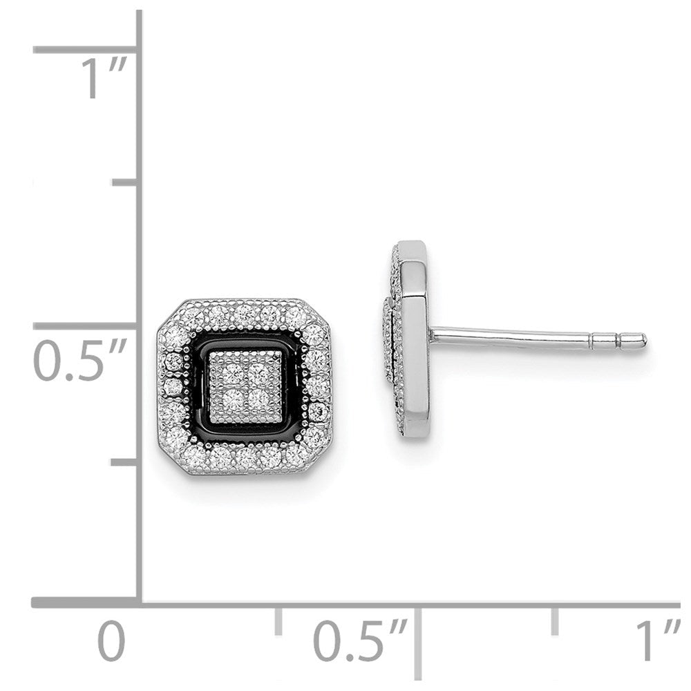 Sterlingsilber Rhodiniert Schwarz Emaille & Pavé Zirkonia Quadratisch Heiligenschein Ohrstecker