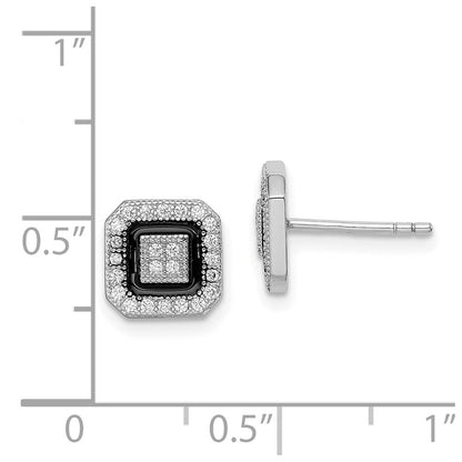 Sterlingsilber Rhodiniert Schwarz Emaille & Pavé Zirkonia Quadratisch Heiligenschein Ohrstecker