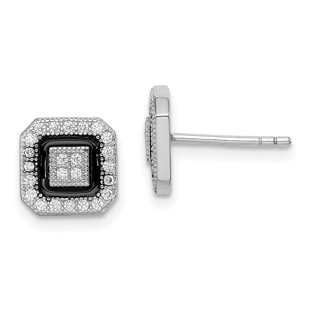 Sterlingsilber Rhodiniert Schwarz Emaille & Pavé Zirkonia Quadratisch Heiligenschein Ohrstecker