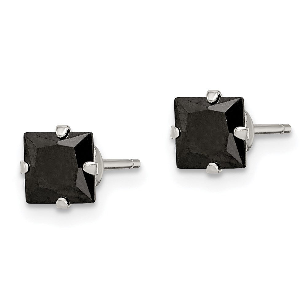 Sterlingsilber Poliert Schwarz Quadratisch 5mm Zirkonia Snap-in Set Ohrstecker
