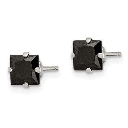 Sterlingsilber Poliert Schwarz Quadratisch 5mm Zirkonia Snap-in Set Ohrstecker