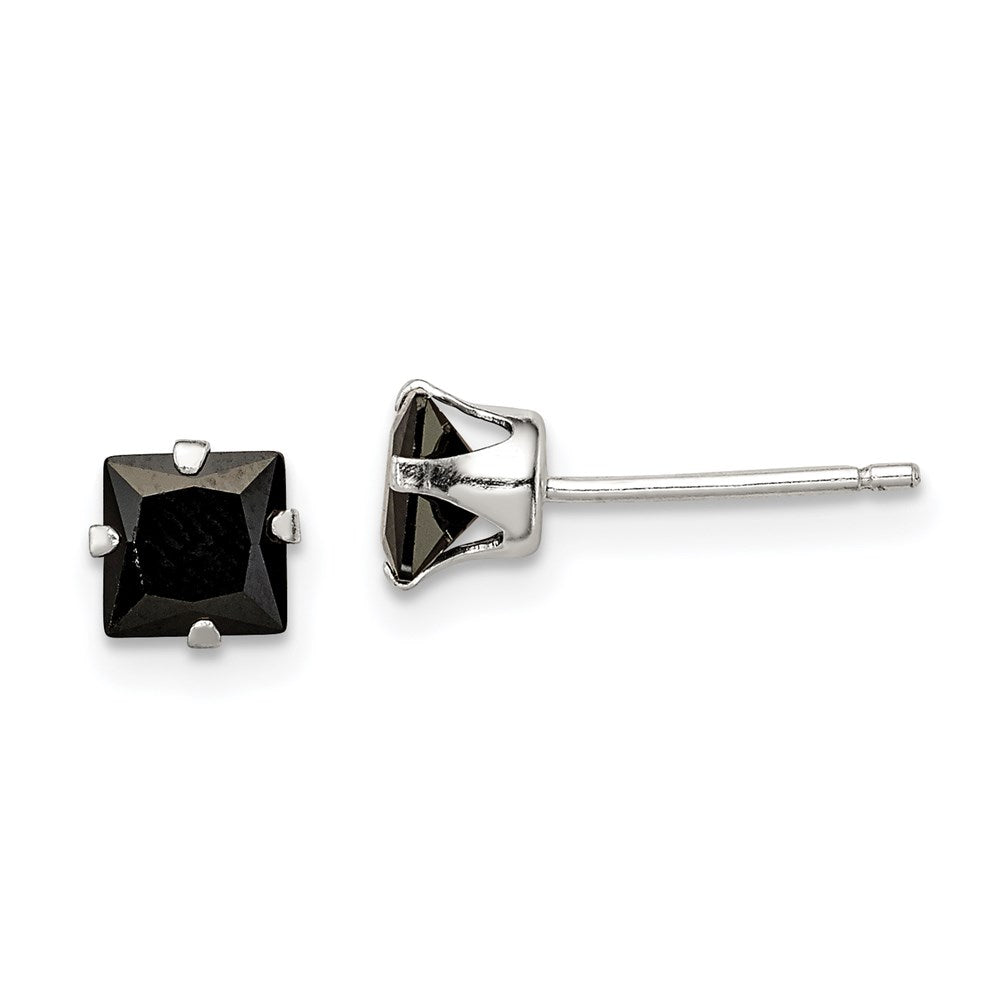 Sterlingsilber Poliert Schwarz Quadratisch 5mm Zirkonia Snap-in Set Ohrstecker