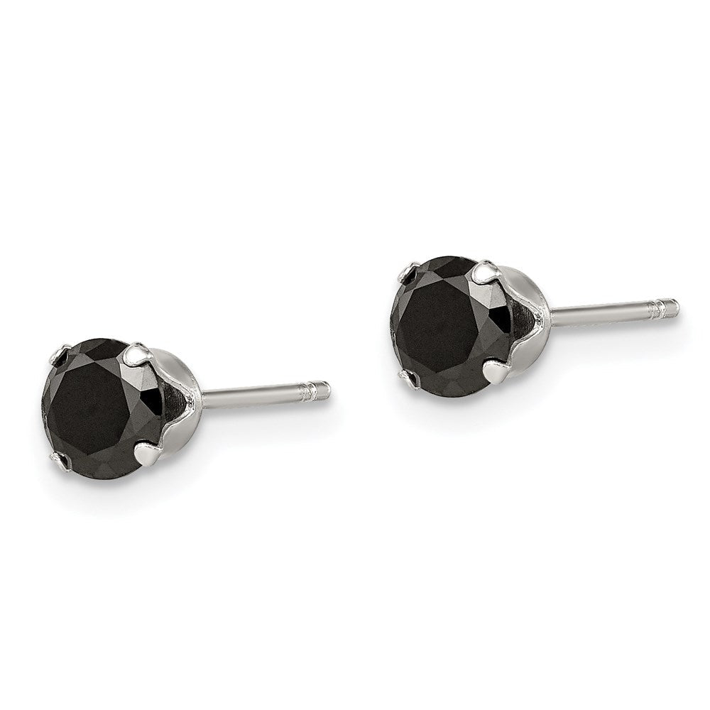 Sterlingsilber Poliert Schwarz 5mm Rund Zirkonia Snap-in Set Ohrstecker