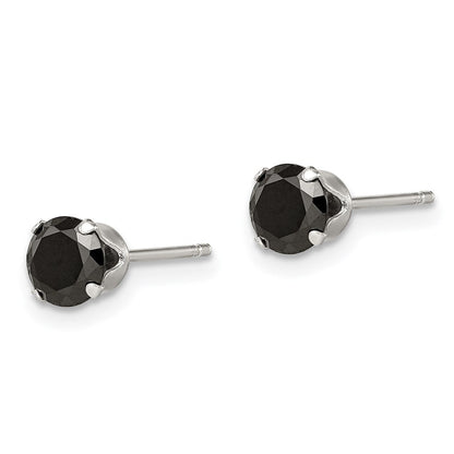Sterlingsilber Poliert Schwarz 5mm Rund Zirkonia Snap-in Set Ohrstecker