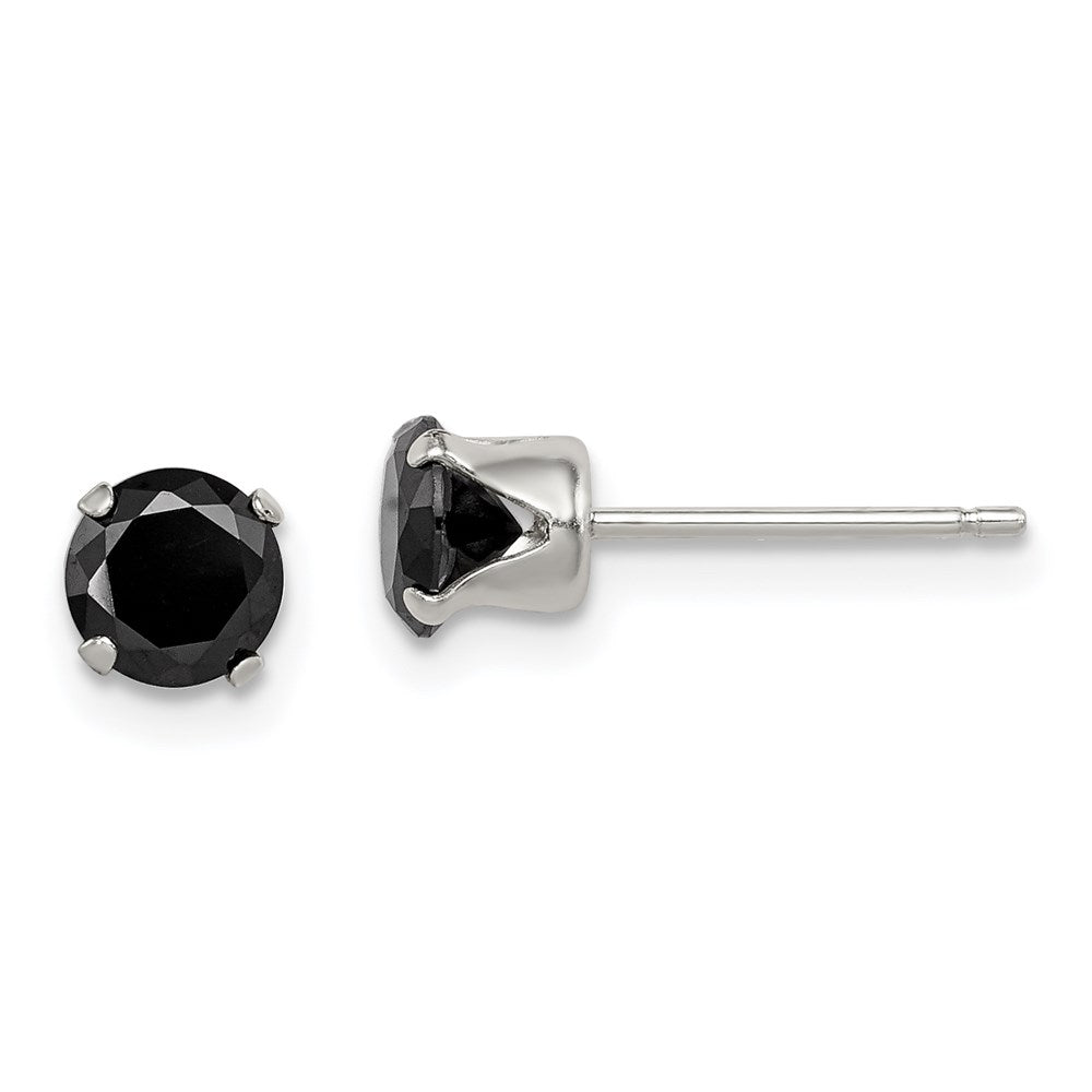 Sterlingsilber Poliert Schwarz 5mm Rund Zirkonia Snap-in Set Ohrstecker
