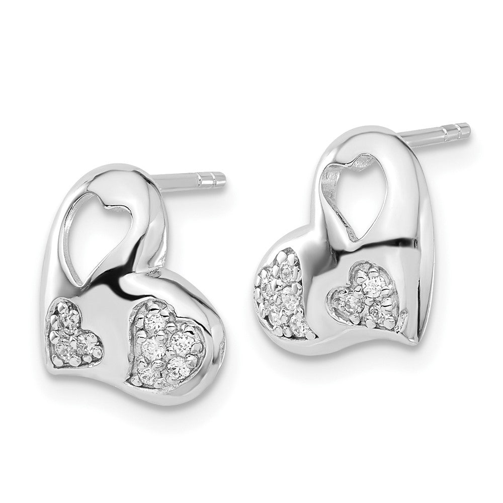Sterlingsilber Rhodiniert Zirkonia Herz Ohrstecker