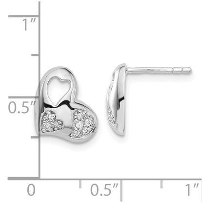 Sterlingsilber Rhodiniert Zirkonia Herz Ohrstecker