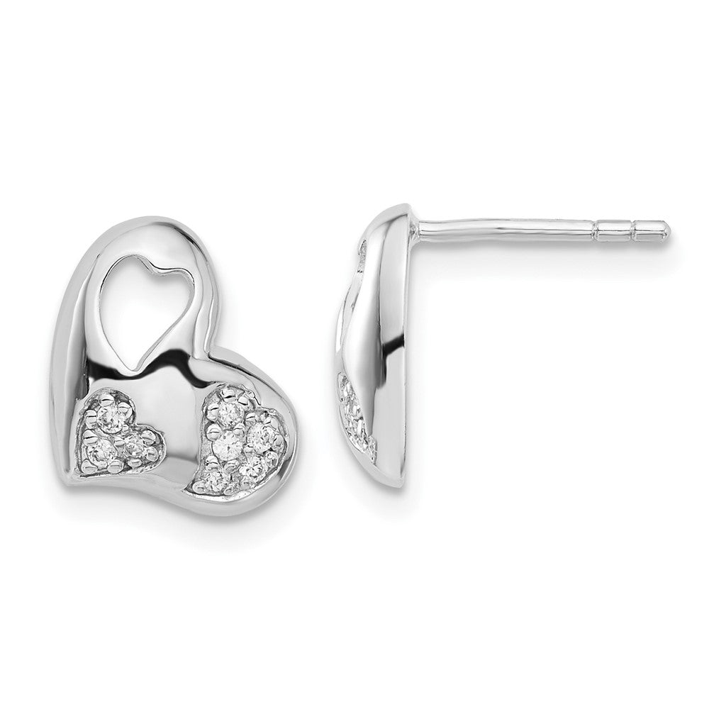 Sterlingsilber Rhodiniert Zirkonia Herz Ohrstecker