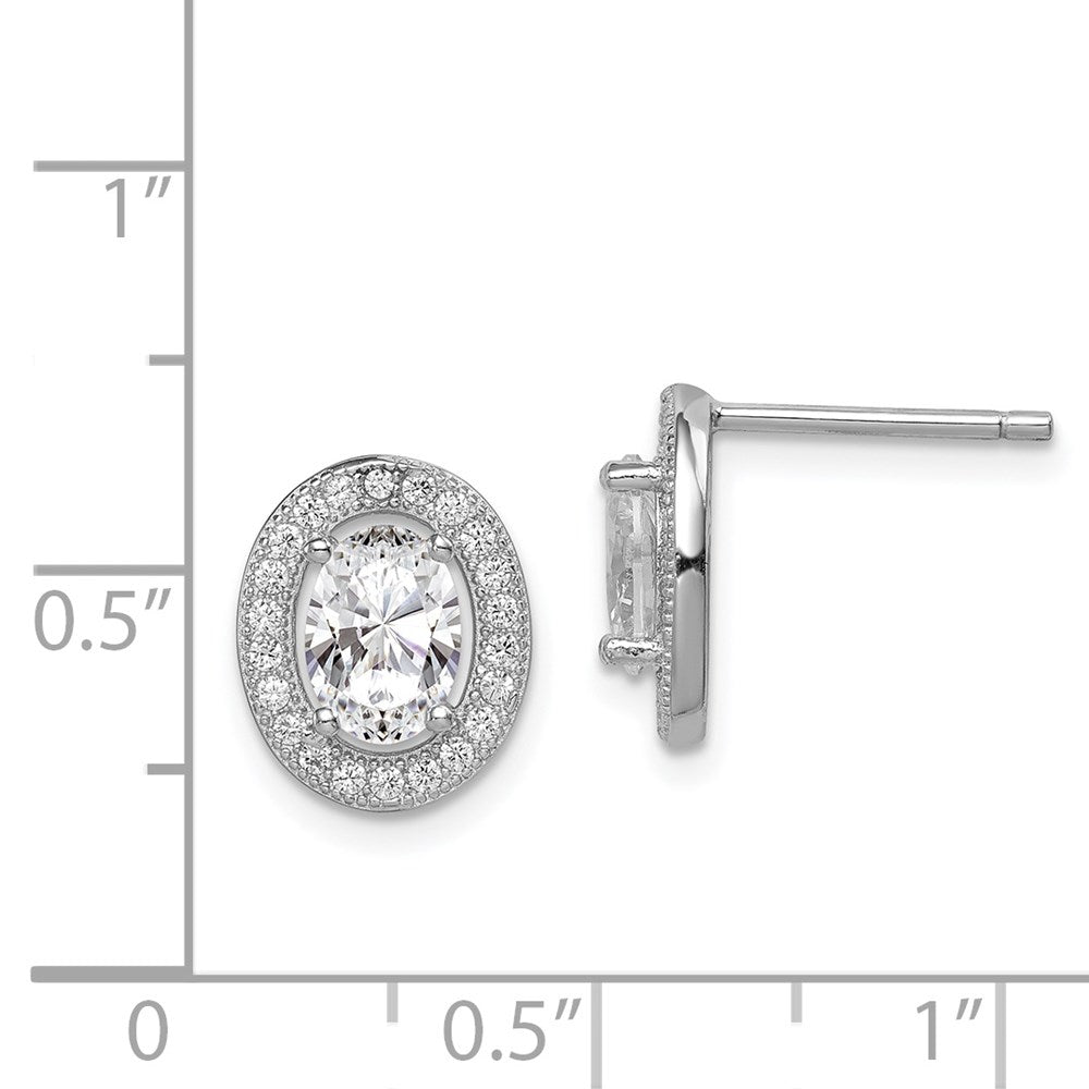Sterlingsilber Rhodiniert Poliert Pavé Zirkonia Oval Ohrstecker