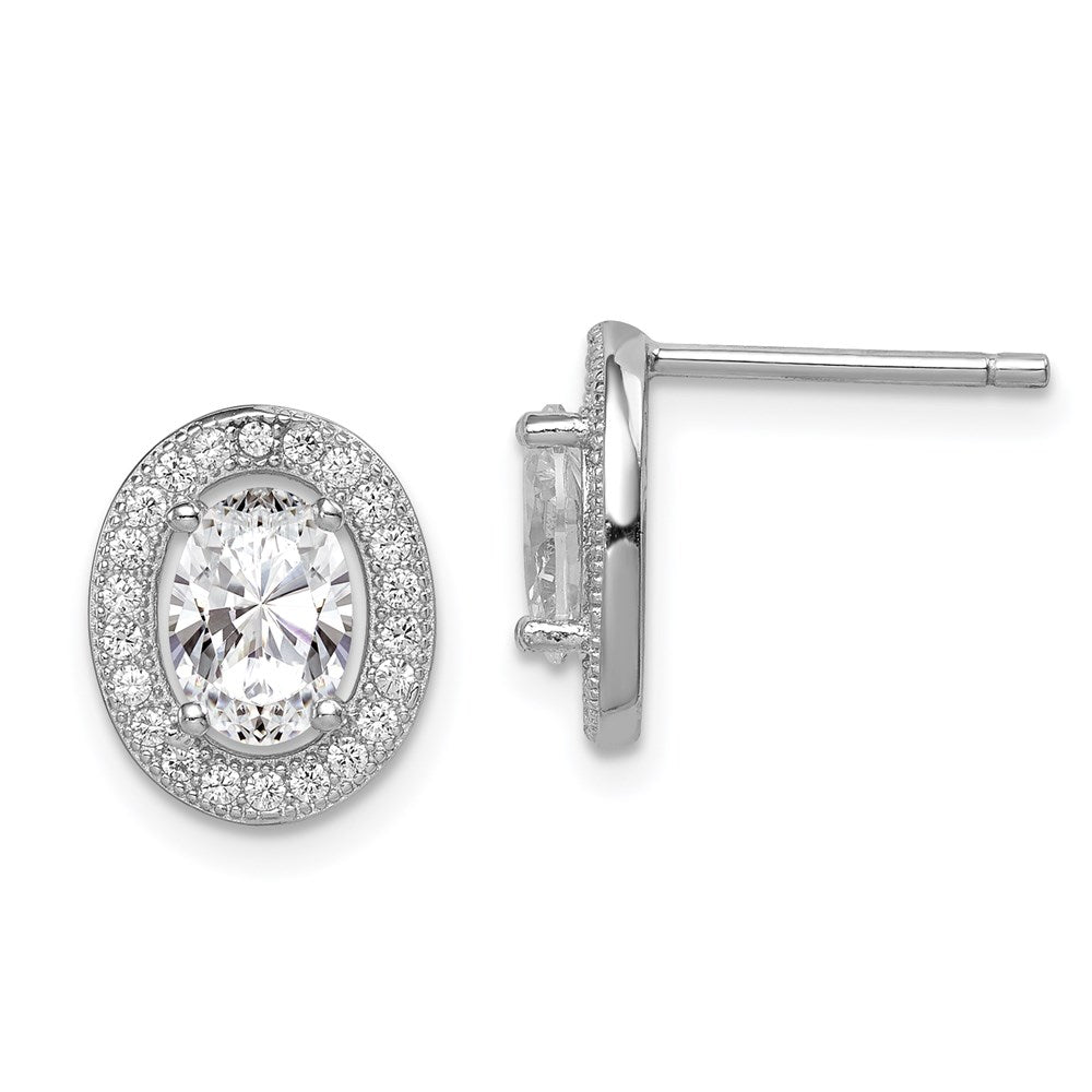 Sterlingsilber Rhodiniert Poliert Pavé Zirkonia Oval Ohrstecker