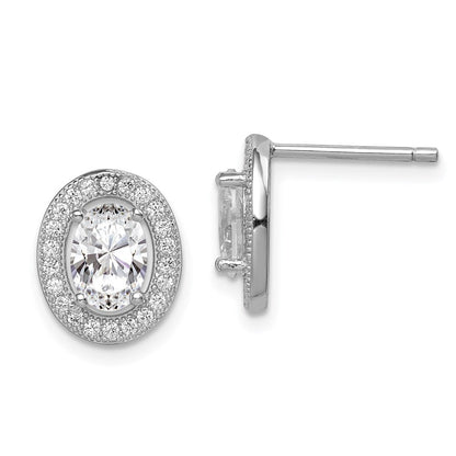 Sterlingsilber Rhodiniert Poliert Pavé Zirkonia Oval Ohrstecker