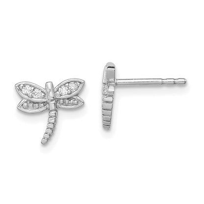 Sterlingsilber Rhodiniert Poliert Zirkonia Libelle Ohrstecker