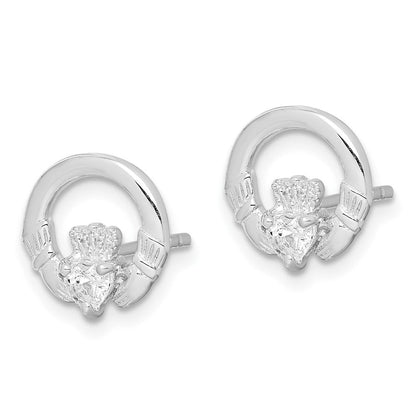 Sterlingsilber Rhodiniert Zirkonia Herz Claddagh Ohrstecker
