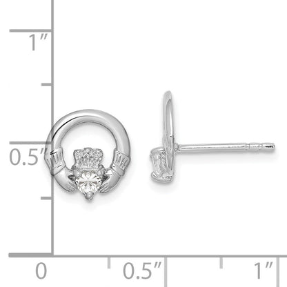 Sterlingsilber Rhodiniert Zirkonia Herz Claddagh Ohrstecker