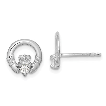 Sterlingsilber Rhodiniert Zirkonia Herz Claddagh Ohrstecker
