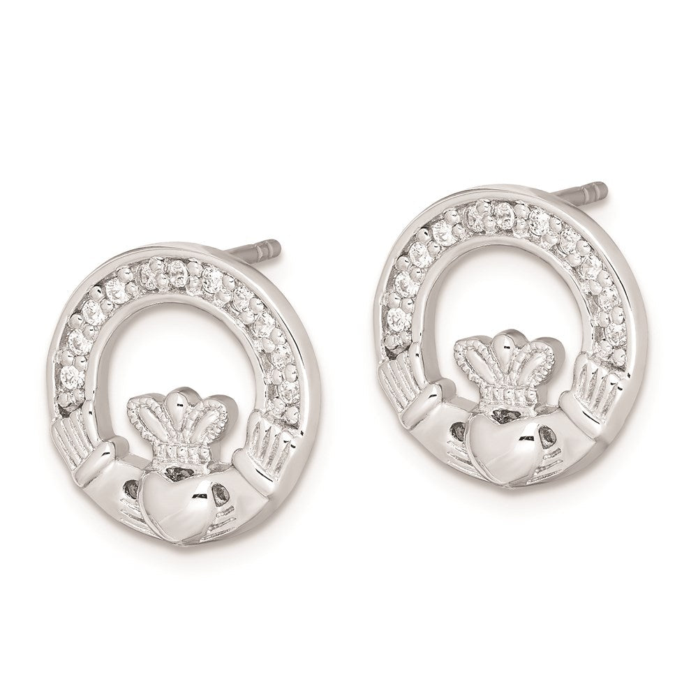 Sterlingsilber Rhodiniert Zirkonia Claddagh Ohrstecker