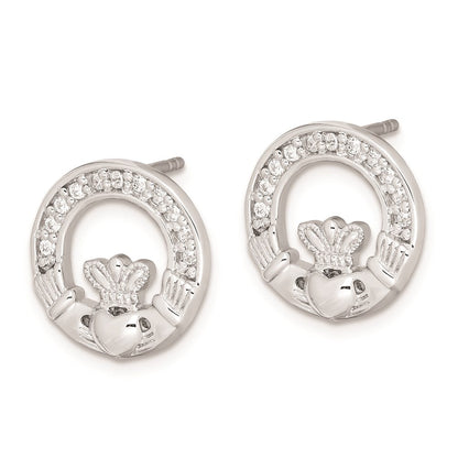 Sterlingsilber Rhodiniert Zirkonia Claddagh Ohrstecker