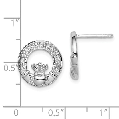Sterlingsilber Rhodiniert Zirkonia Claddagh Ohrstecker