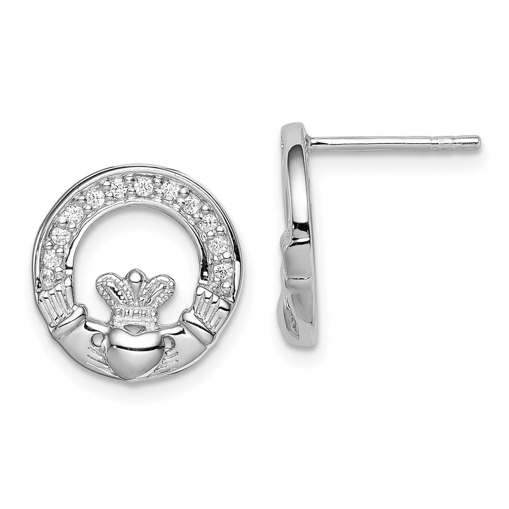 Sterlingsilber Rhodiniert Zirkonia Claddagh Ohrstecker