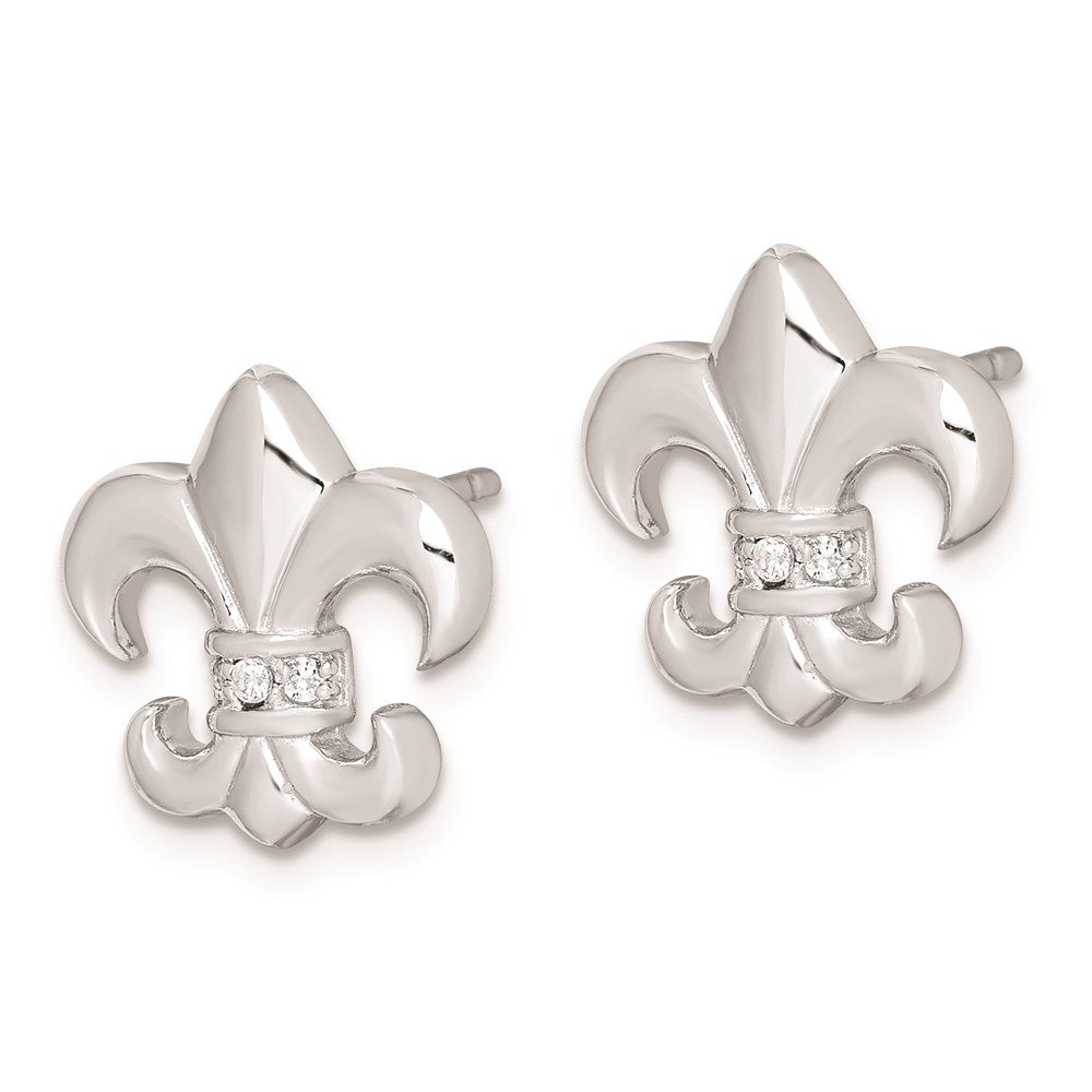 Sterlingsilber Rhodiniert Poliert Zirkonia Fleur De Lis Ohrstecker