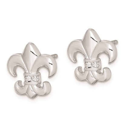 Sterlingsilber Rhodiniert Poliert Zirkonia Fleur De Lis Ohrstecker
