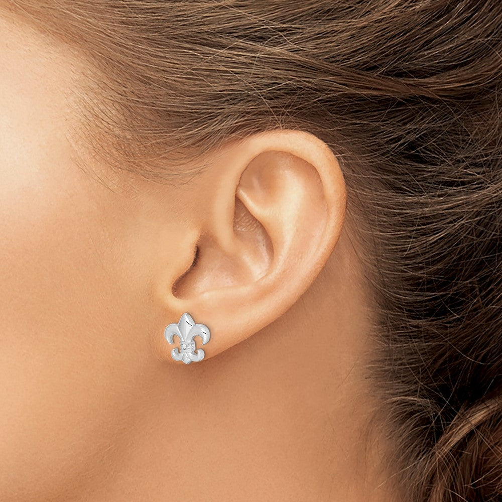 Sterlingsilber Rhodiniert Poliert Zirkonia Fleur De Lis Ohrstecker