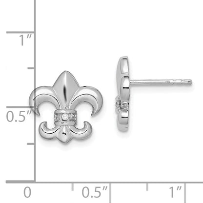 Sterlingsilber Rhodiniert Poliert Zirkonia Fleur De Lis Ohrstecker