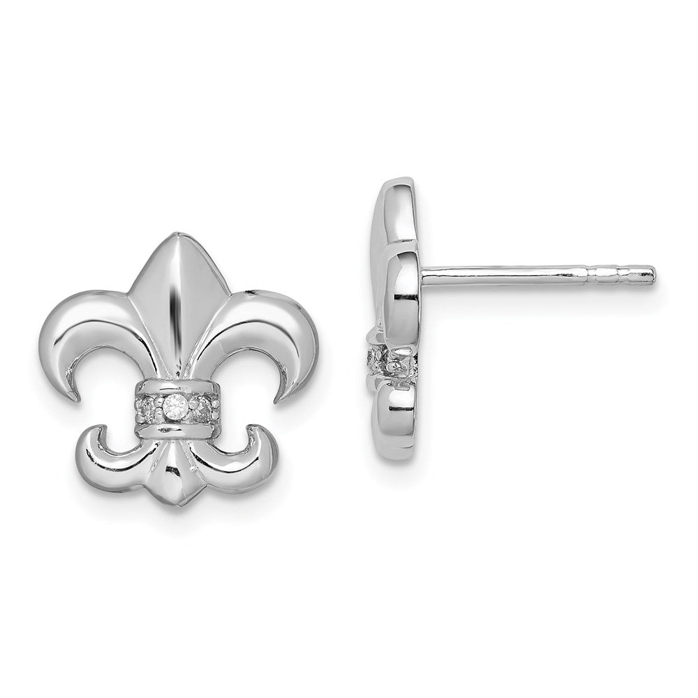 Sterlingsilber Rhodiniert Poliert Zirkonia Fleur De Lis Ohrstecker