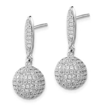 Sterlingsilber Rhodiniert Pavé Zirkonia 3-d Kugel Stecker Ohrhänger