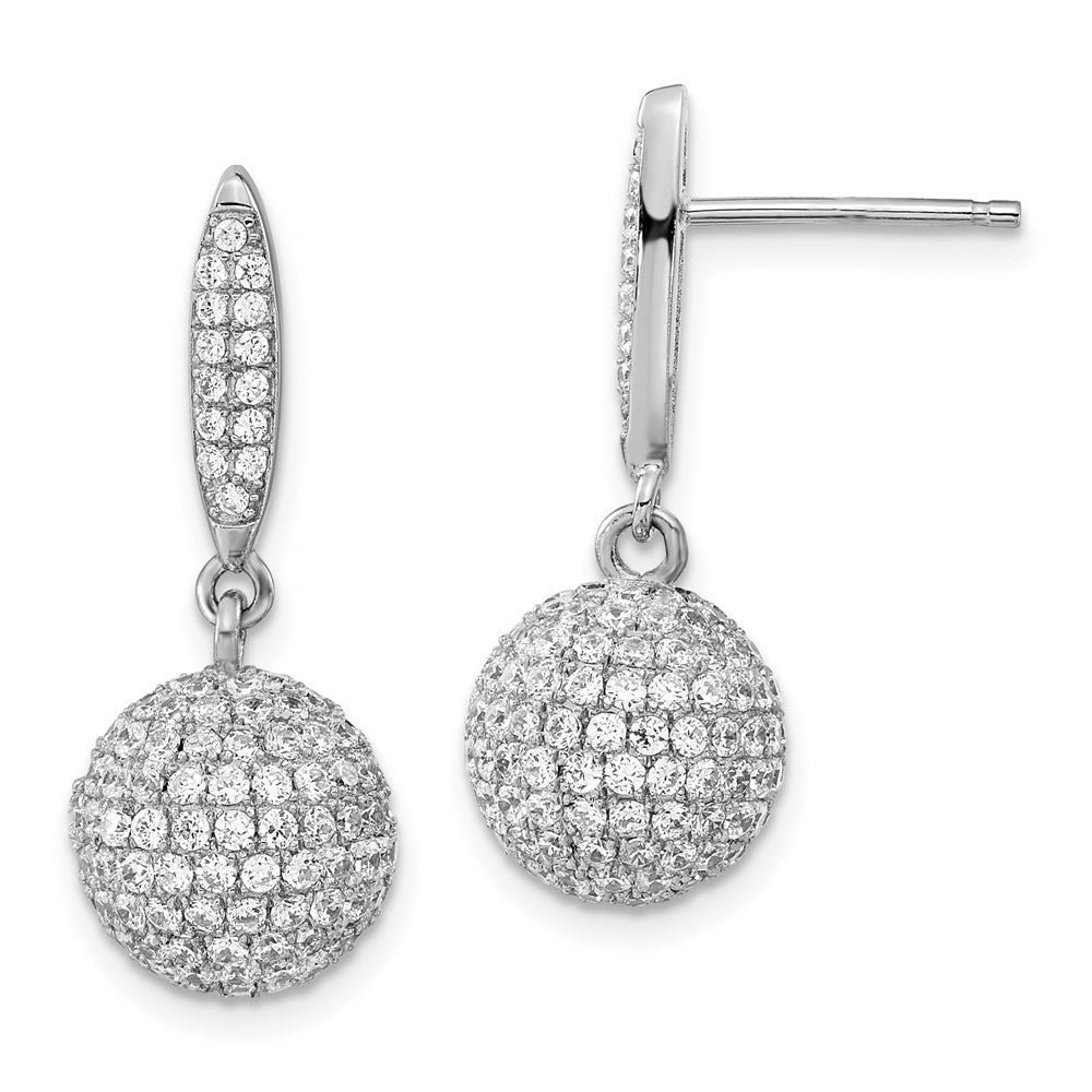 Sterlingsilber Rhodiniert Pavé Zirkonia 3-d Kugel Stecker Ohrhänger
