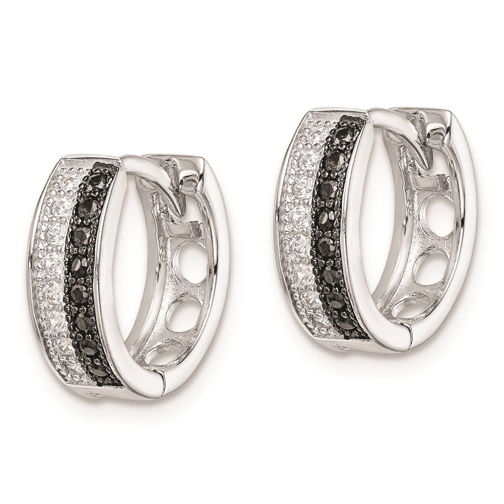 Sterlingsilber Rhodiniert Schwarz & Weiß Zirkonia Klappbar Rund Creolen