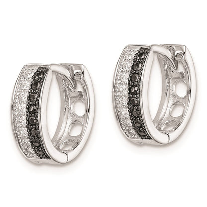 Sterlingsilber Rhodiniert Schwarz & Weiß Zirkonia Klappbar Rund Creolen