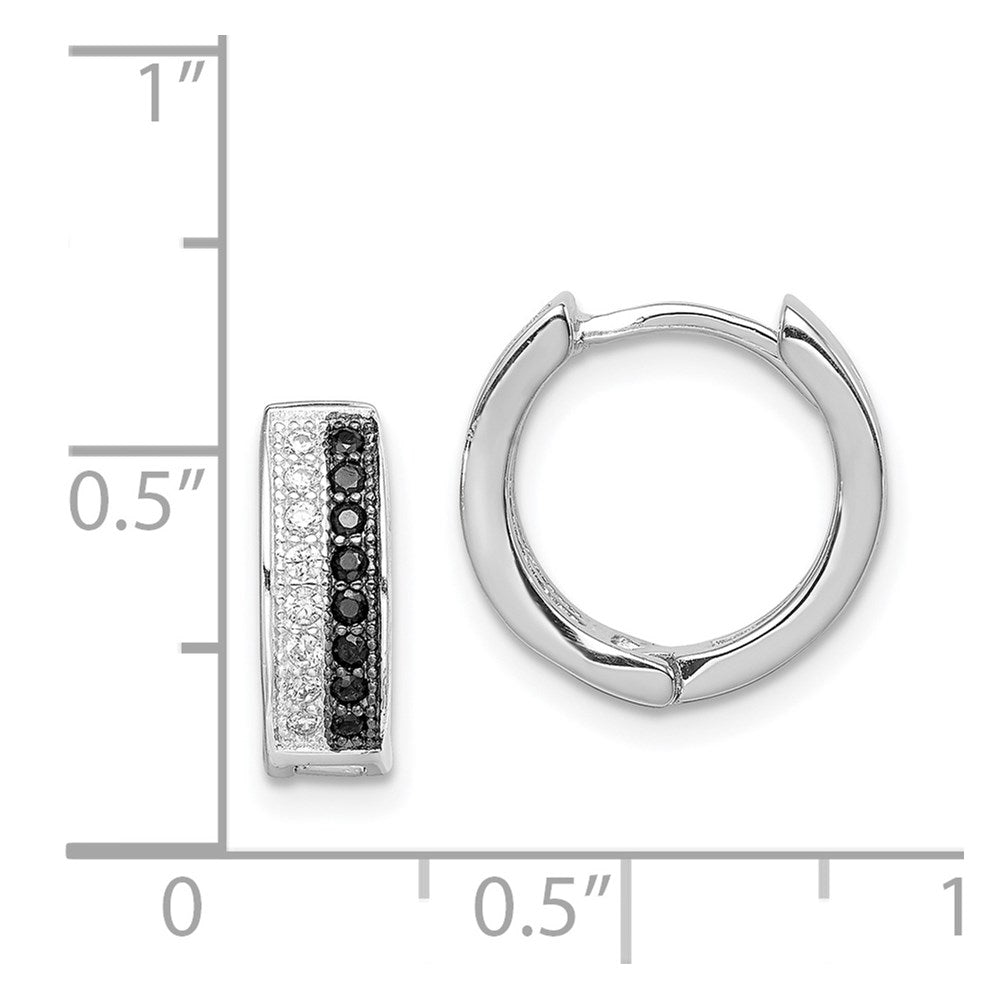 Sterlingsilber Rhodiniert Schwarz & Weiß Zirkonia Klappbar Rund Creolen