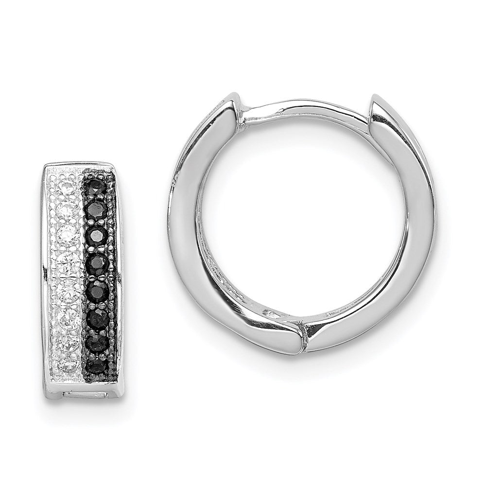 Sterlingsilber Rhodiniert Schwarz & Weiß Zirkonia Klappbar Rund Creolen
