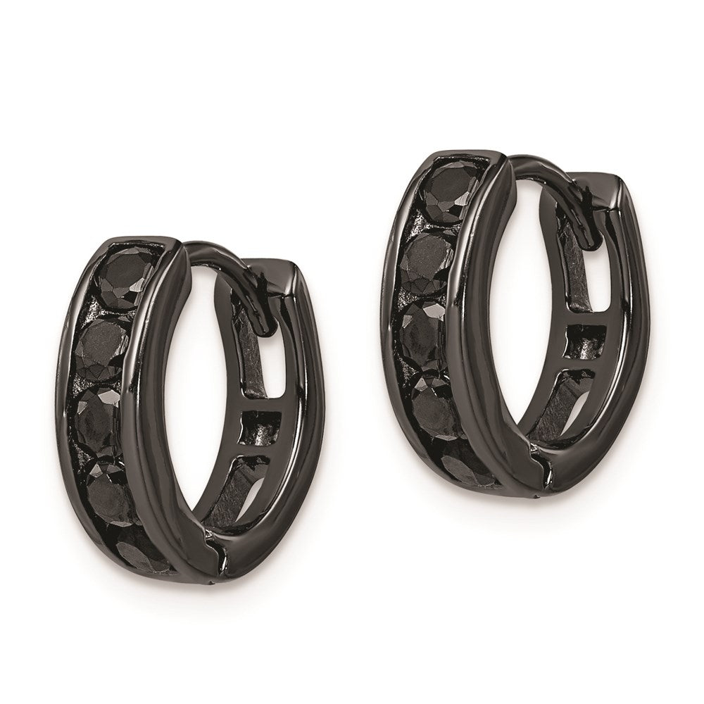Sterlingsilber Schwarz Rhodiniert Zirkonia Klappbar 4mm Rund Creolen