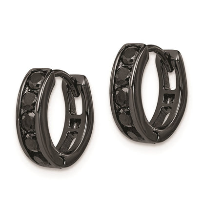 Sterlingsilber Schwarz Rhodiniert Zirkonia Klappbar 4mm Rund Creolen