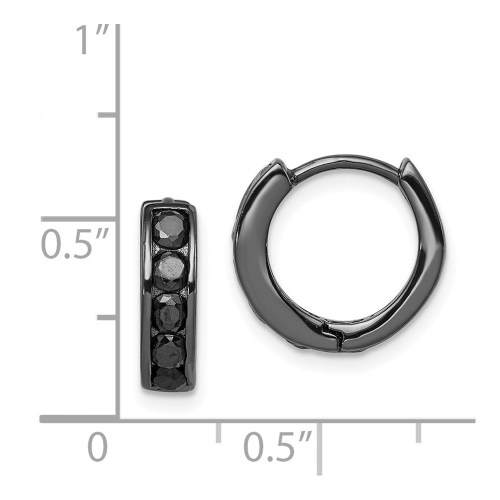 Sterlingsilber Schwarz Rhodiniert Zirkonia Klappbar 4mm Rund Creolen