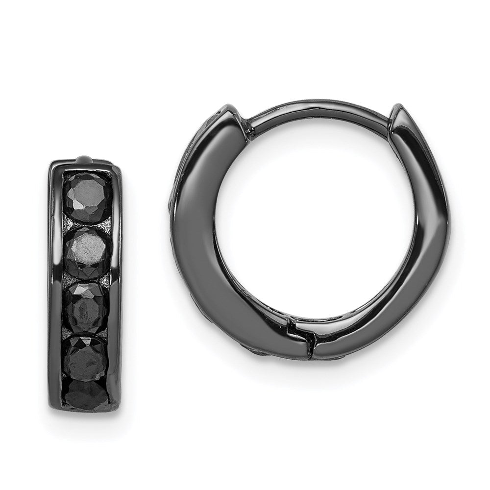 Sterlingsilber Schwarz Rhodiniert Zirkonia Klappbar 4mm Rund Creolen