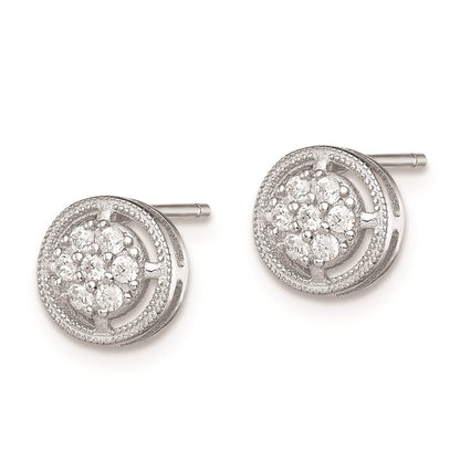 Sterlingsilber Rhodiniert Poliert & Strukturiert Zirkonia Rund Ohrstecker