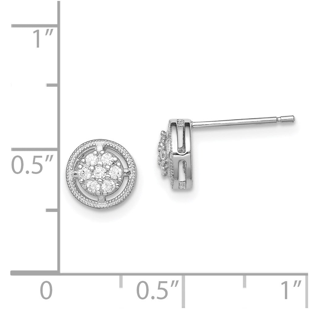 Sterlingsilber Rhodiniert Poliert & Strukturiert Zirkonia Rund Ohrstecker