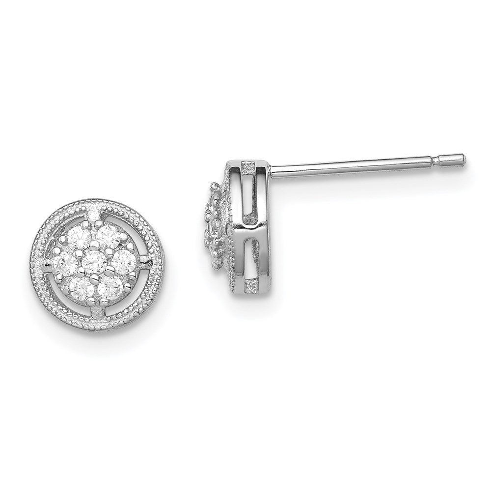 Sterlingsilber Rhodiniert Poliert & Strukturiert Zirkonia Rund Ohrstecker