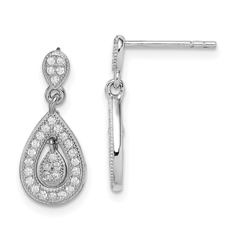 Sterlingsilber Rhodiniert Zirkonia Pavé Tropfen Hängend Ohrstecker