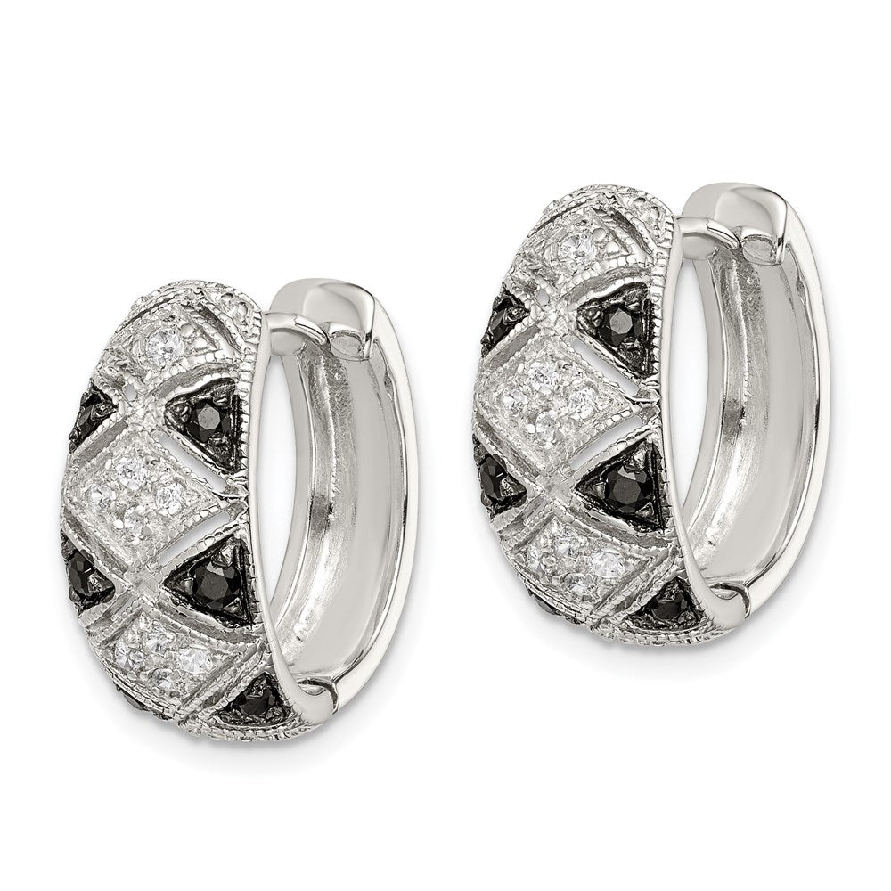 Sterlingsilber Schwarz/white Rhodiniert Zirkonia Klappbar Oval Creolen