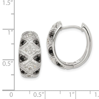 Sterlingsilber Schwarz/white Rhodiniert Zirkonia Klappbar Oval Creolen