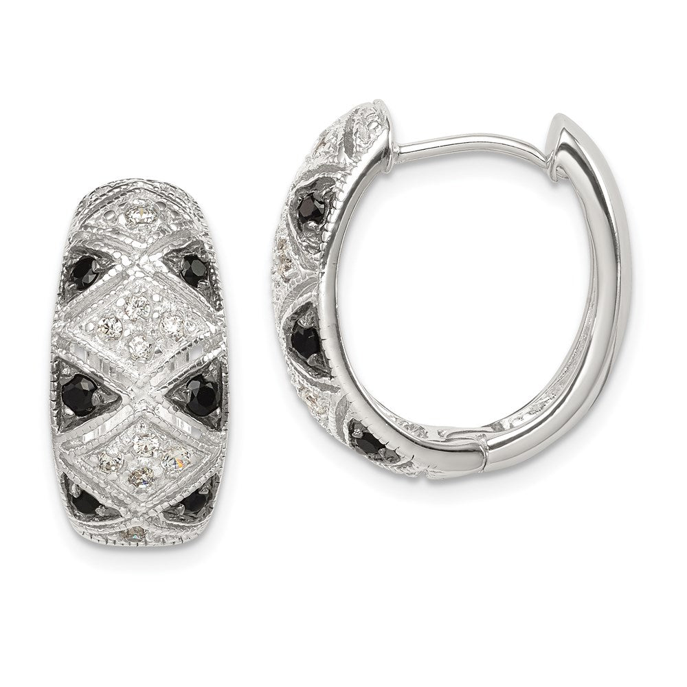 Sterlingsilber Schwarz/white Rhodiniert Zirkonia Klappbar Oval Creolen