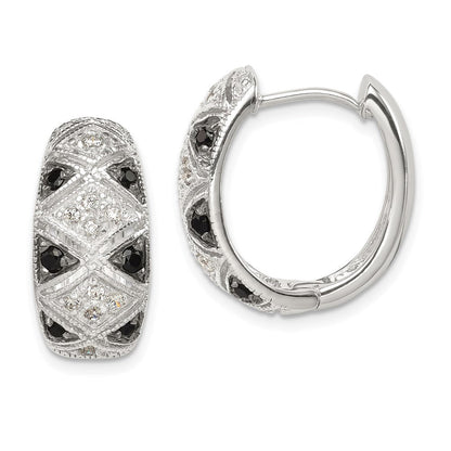 Sterlingsilber Schwarz/white Rhodiniert Zirkonia Klappbar Oval Creolen