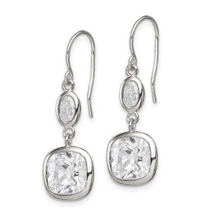 Sterlingsilber Rhodiniert Poliert Oval & Quadratisch Zirkonia Ohrhänger