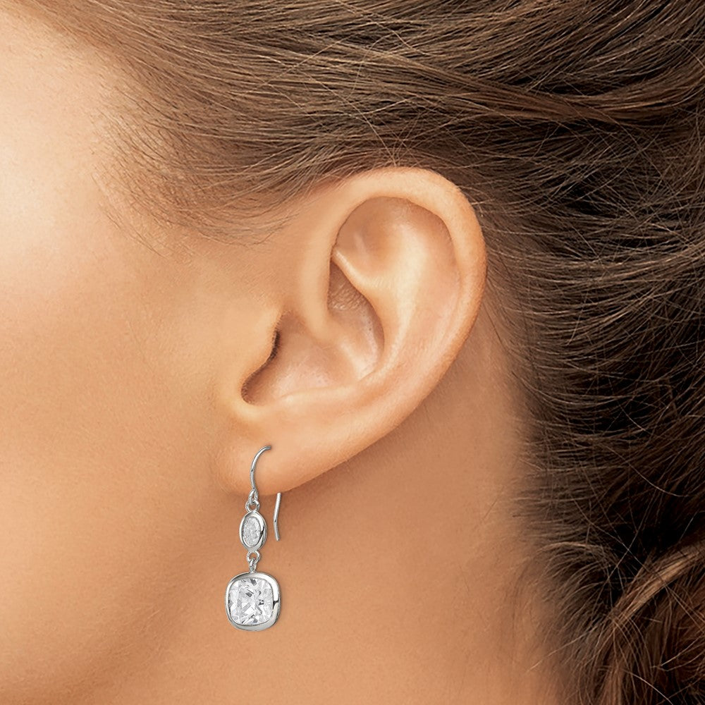 Sterlingsilber Rhodiniert Poliert Oval & Quadratisch Zirkonia Ohrhänger